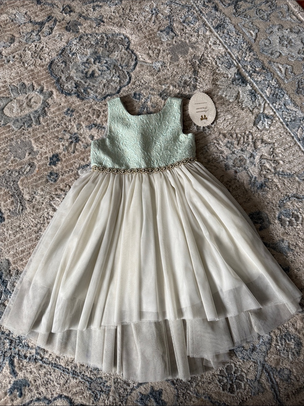 American Princess Mint Bodice Ivory Tulle Party Dress for Girls